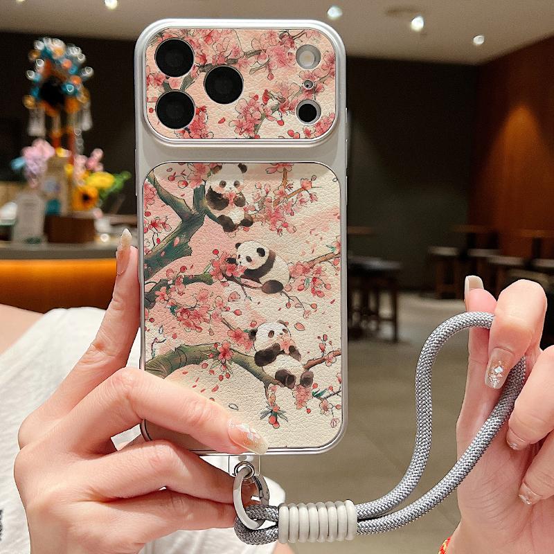 Милый Чехол-Лейард из Кожи с Принтом Панды для iPhone 18 Pro Max 17 16 15 14 13 Pro Max Роскошный Гибридный Чехол из ТПУ+ПУ Противоскользящий Мягкий Чехол для Телефона