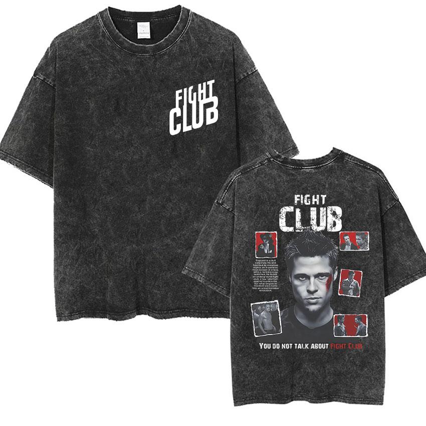 Vintage Washed Tyler Durden Fight Club Graphic T Shirt Mens High Quality Oversized Cotton Tshirts Yk Gothic Clothing Tshirt
