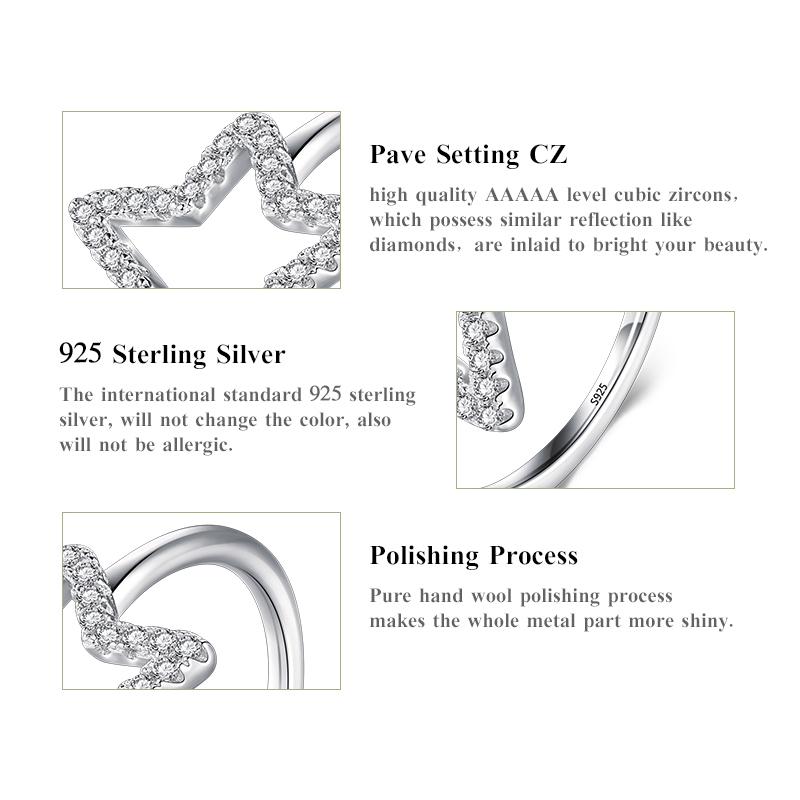 MODIAN 925 Sterling Silver Stars Cubic Zirconia Ring Fashion Crystal Classic Fashion Finger Jewelry For Women