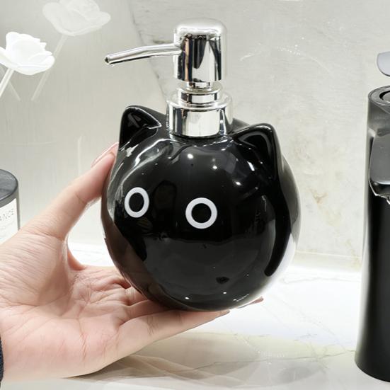480Ml Ceramic Soap Dispenser Black Cat Design Lead-Free Soap Holder
