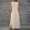 Sleeveless V-neck Side Split Summer Long Dress Elegant Fashion Loose Casual Simple A-line Party Maxi Long Dress Solid Color Woman Clothing