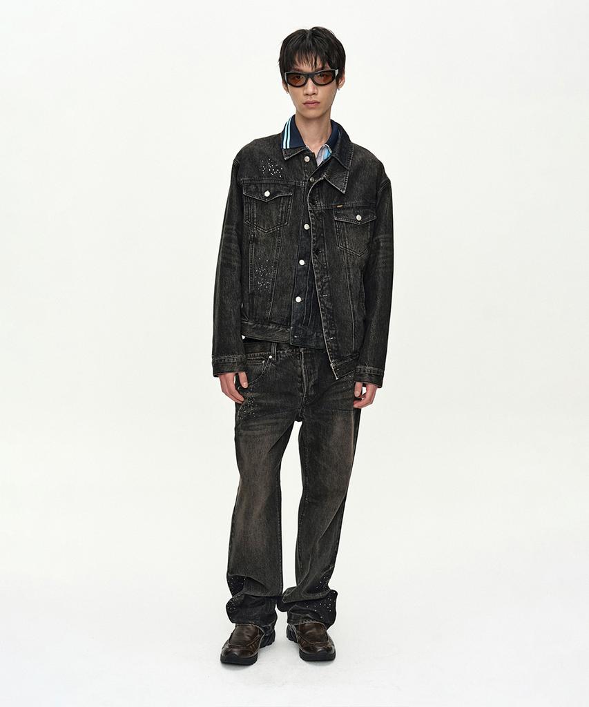 Adsb Andersson Bell Unisex Asymmetric Layered Beads Denim Jacket Awa762U(Black)