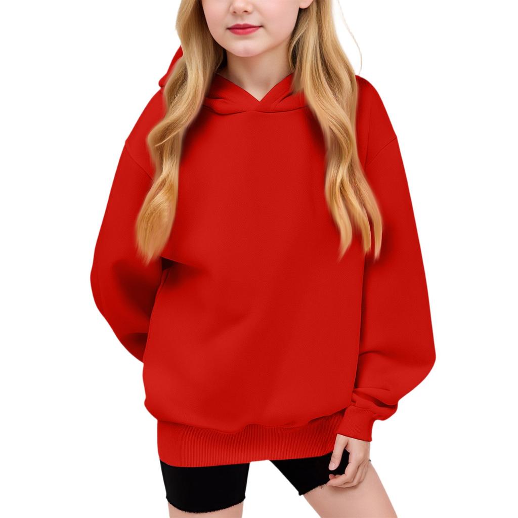 Winter Boy And Girls Solid Color Long Sleeved Hooded Sweatshirt Tops