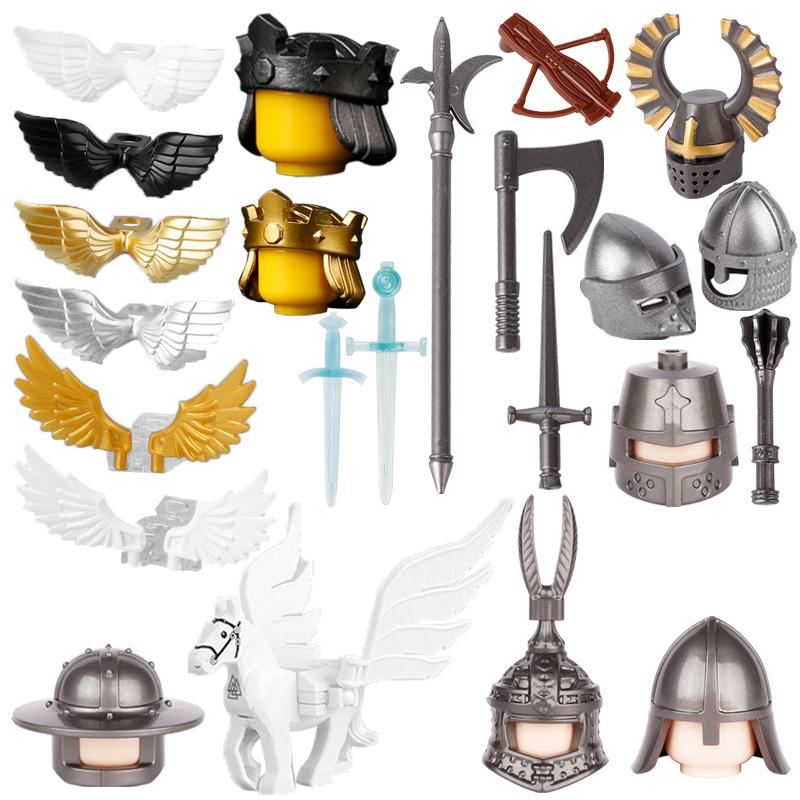 Средневековый военный замок, рыцарские доспехи, строительные блоки, наплечники, аксессуары для доспехов, Красный Лев, Черный Орел, оружие, конструктор, игрушки.