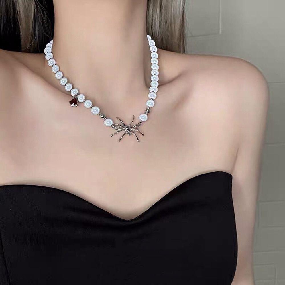 Beads Thorns Pearl Clavicle Chain Halloween Female Necklace Spider Necklace Korean Style Necklace