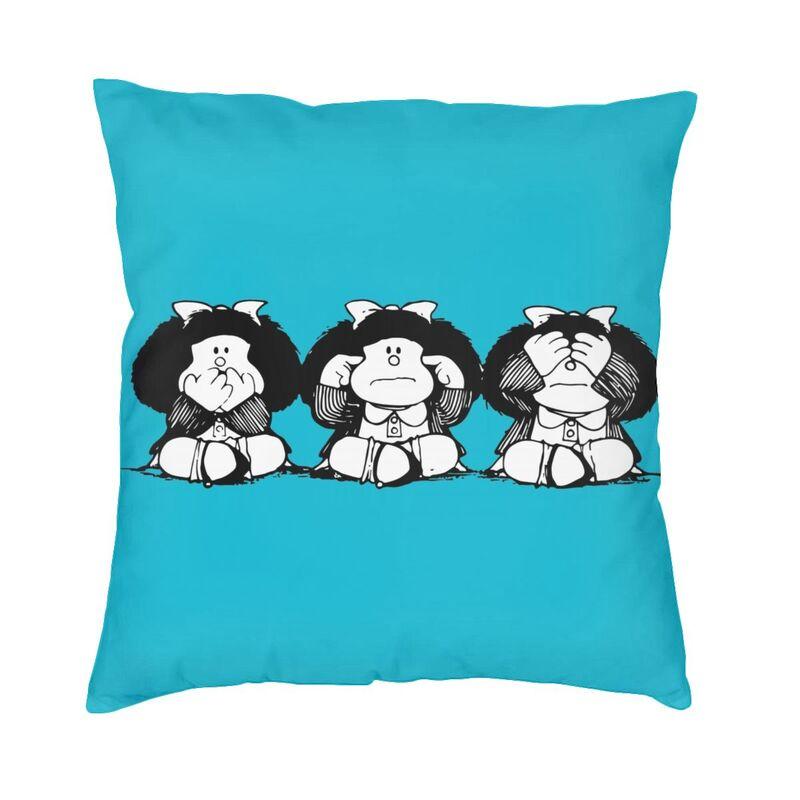 Happy Mafalda Square Pillow Cover Decoration Argentina Manga Quino Comic Cushion Cover Throw Pillow Sofa Doublesided Printing