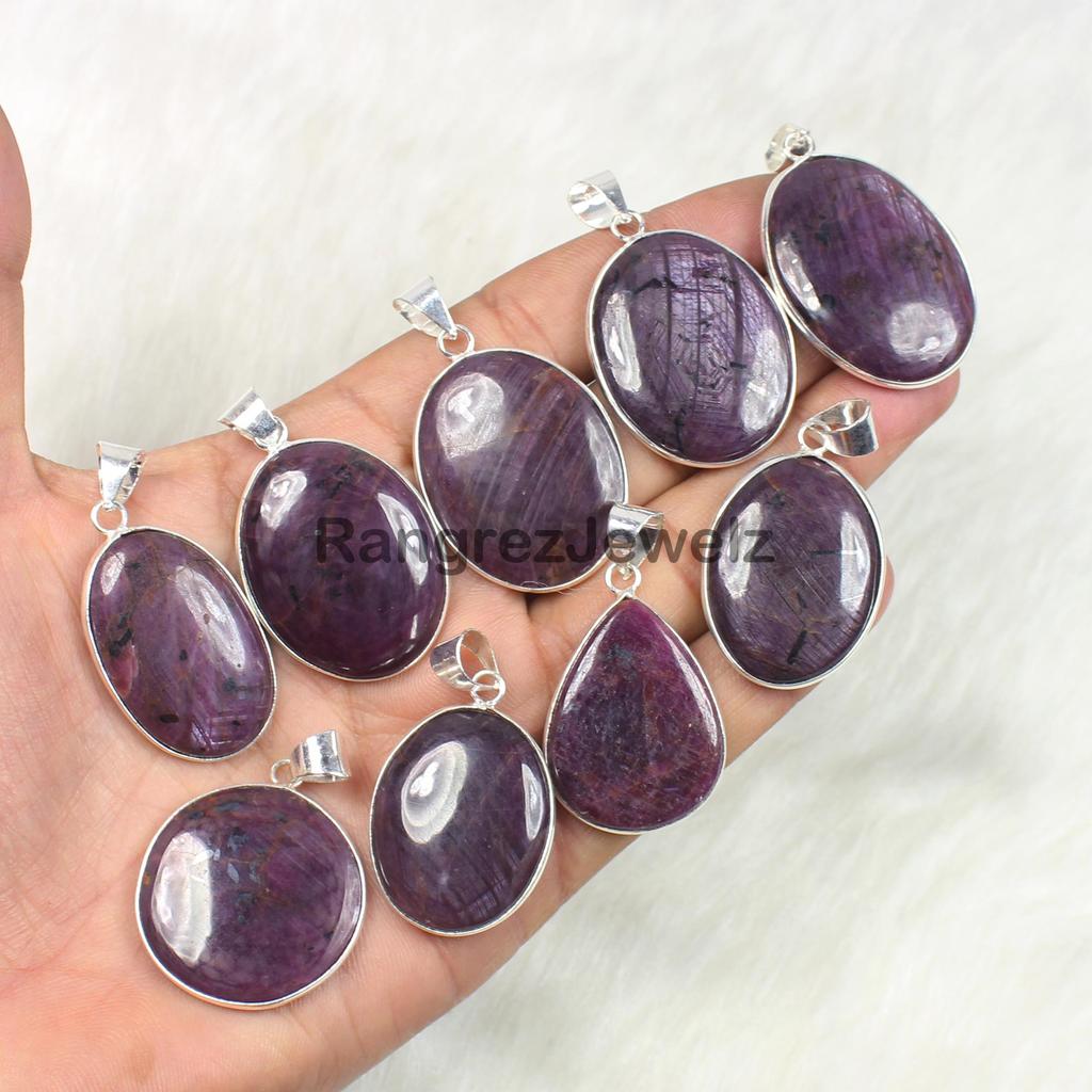 Purple Star Ruby Gemstone Pendant Jewelry Healing Crystal Bezel Set Pendant Jewelry Gift For Woman And Girls Pendant Necklace