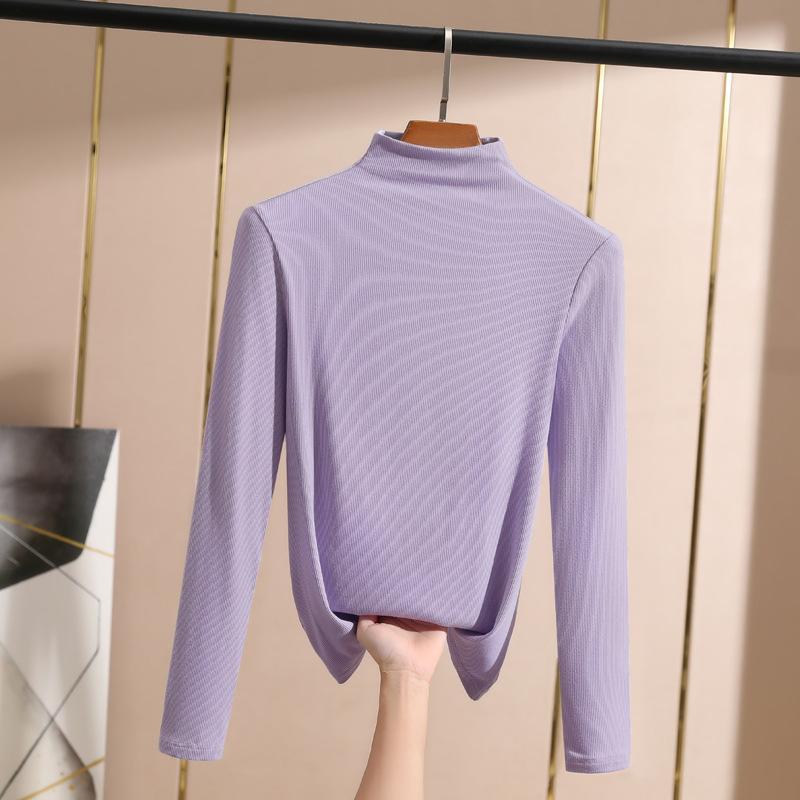 Small High Collar Bottoming Shirt Feminine Style Half High Collar Long Sleeved T-shirt Slim Solid Color Shirt