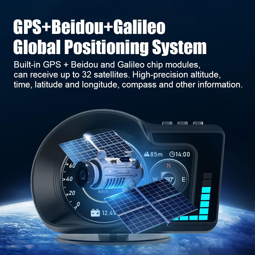 Car Head Up Display Speedometer RPM Gauge 6 Alarm Functions F15 Electronic Accessories OBD GPS Dual System HUD Accelerated Test
