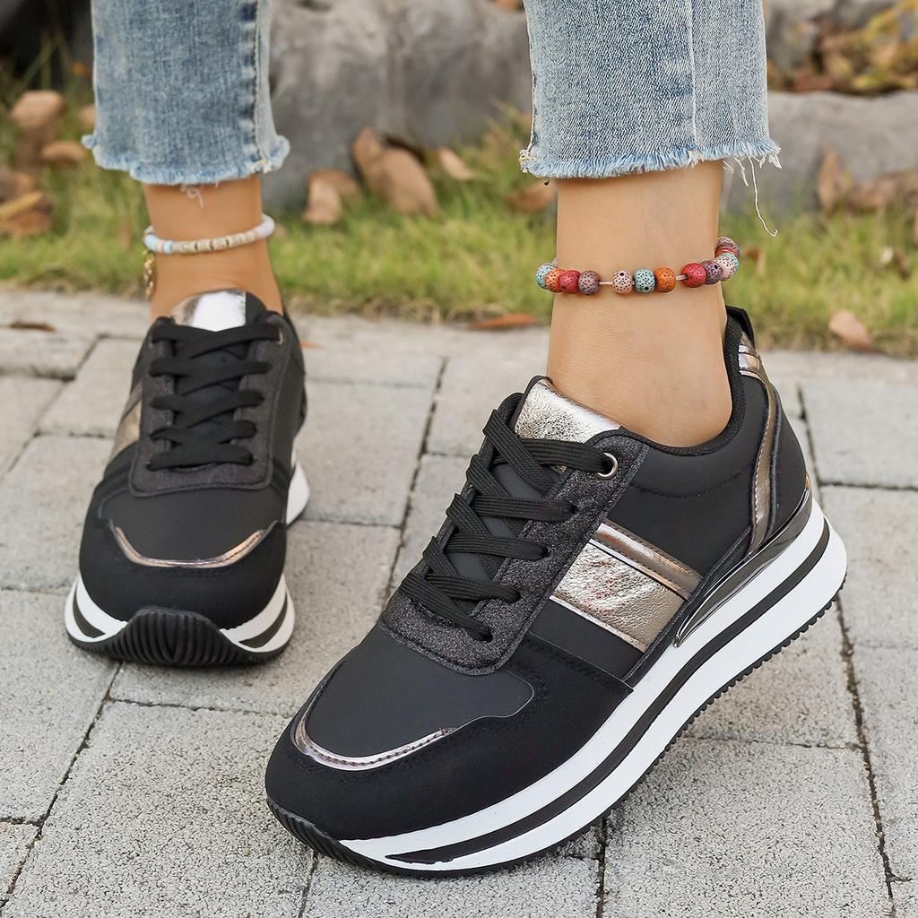 Thick-Soled Fashionable And Versatile Height-Increasing Casual Single Shoes Women'S Comfortable And Breathable Color-Matching Sports Shoes