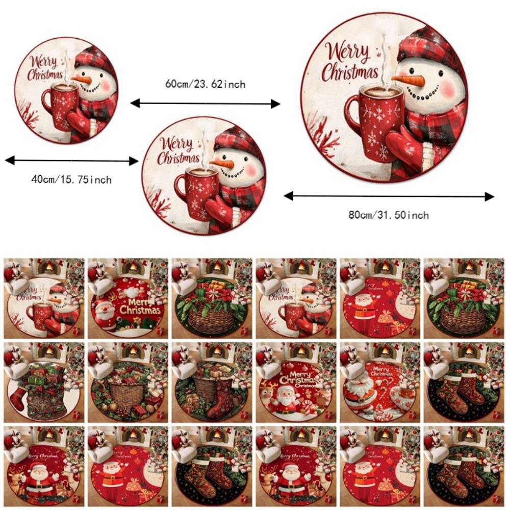 Non-Slip 3D Illusion Rug Santa Claus Xmas Home Decor Cartoon Cute Round Vortex Carpet Outdoor