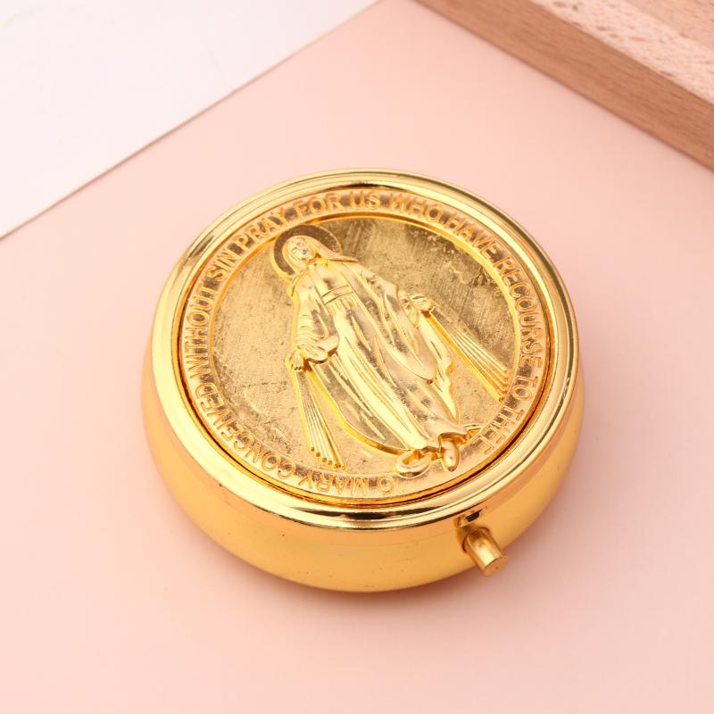 Ретро Металл Святое Причастие Святой Бенедикт Розарий Подарочные Коробки Круглый Религиозный Ювелирный Изделий Упаковочный Кейс