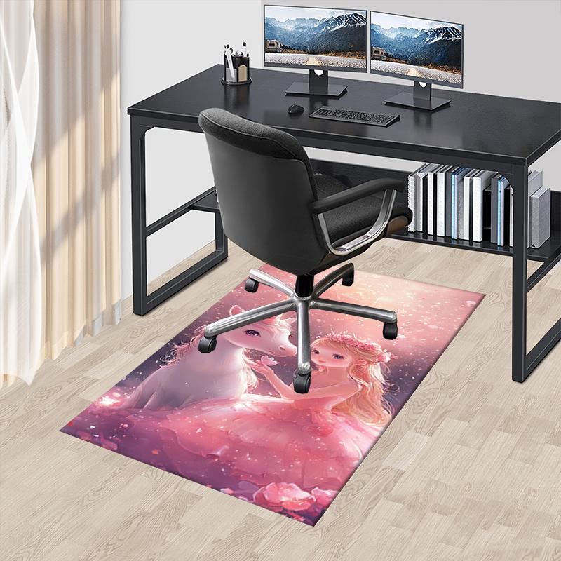 Unicorn and Princess Chair Mat: Office Carpet, Oversized Rug for Home Decor, Sofa Mat, Desk Pad Gift Suitable for Bedroom, Living Room, Any Room