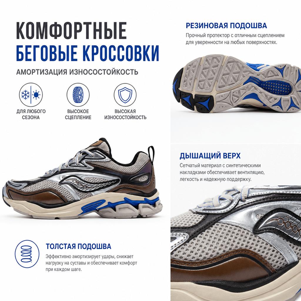 SAUCONY Grid Fusion Удобные Универсальные Красочные Металлические Низкие Кроссовки Унисекс Кроссовки Серый Серебристый S79063-9