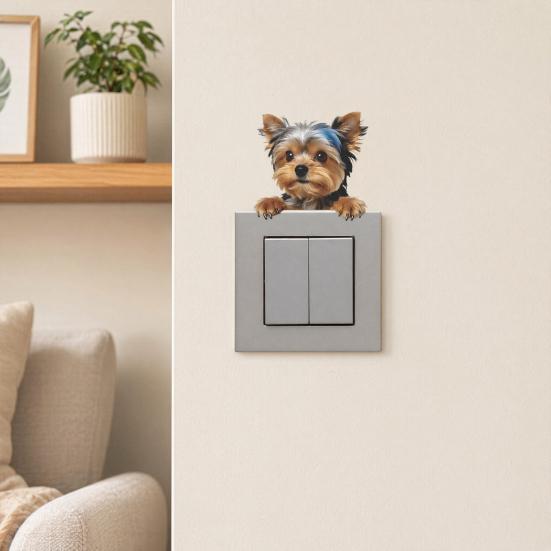 Light Switch Plate Stickers Cute Cartoon Puppy Decorative Switch Cover Decals 1 Pc