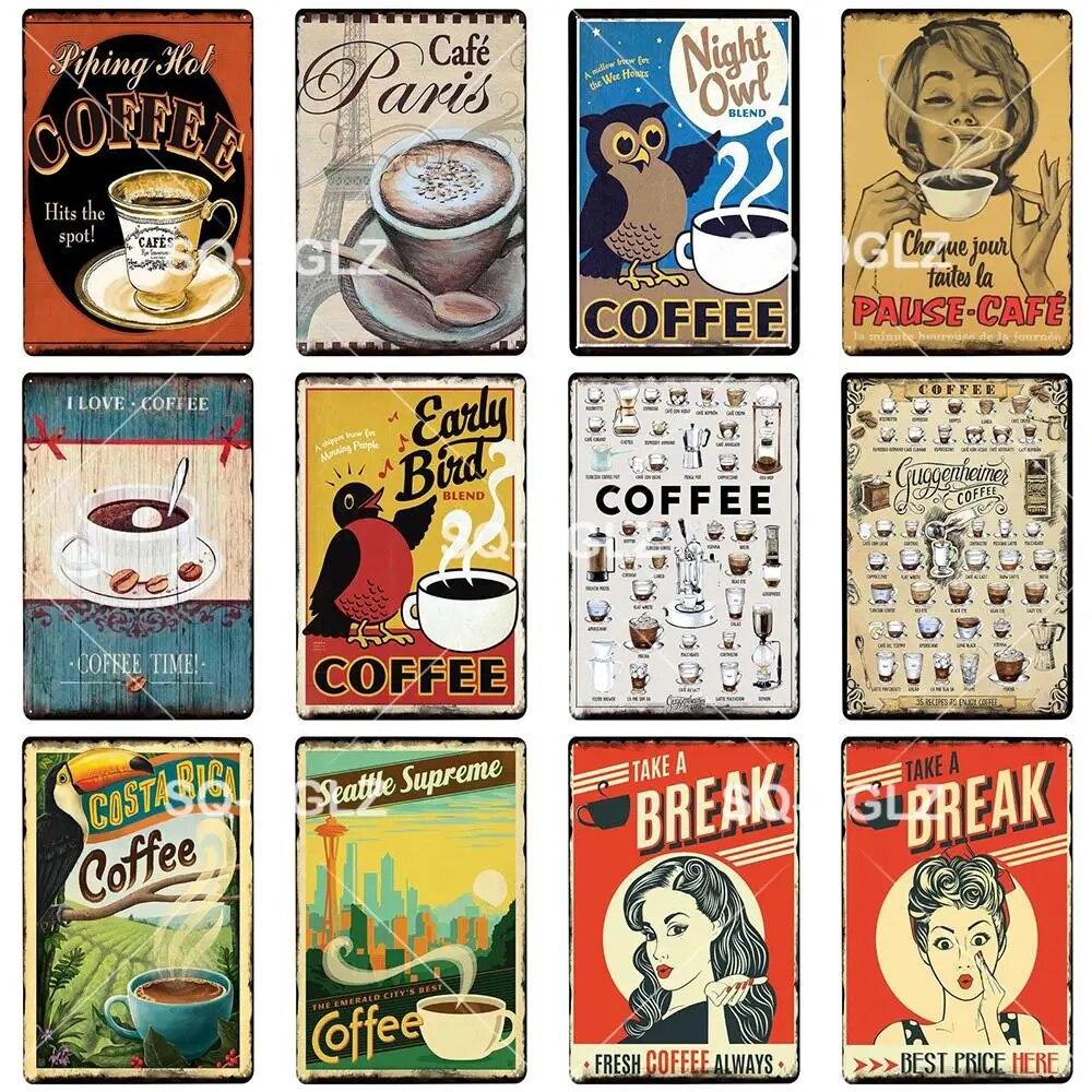 Coffe Metal Sign Plaque Metal Vintage Pub Bar Decor Tin Sign Coffee Shop Plate Poster Home Decor Art Painting Wall Sticker