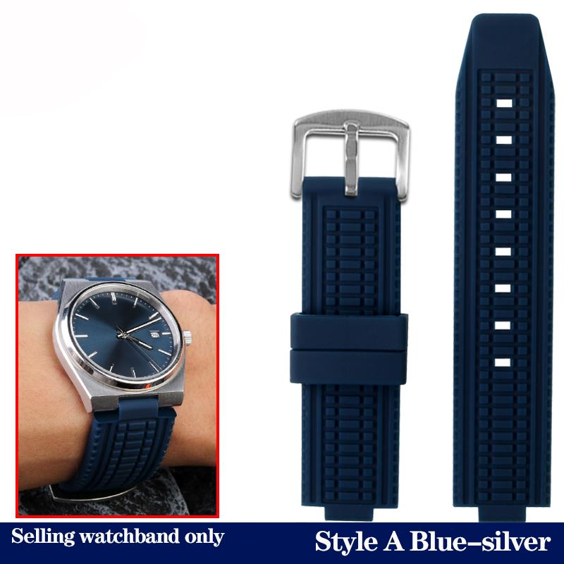 Rubber Watch Band for Tissot PRX Series Super Player T137.410 Strap Sports Waterproof Silicone Soft Bracelet Black Blue 24x12mm