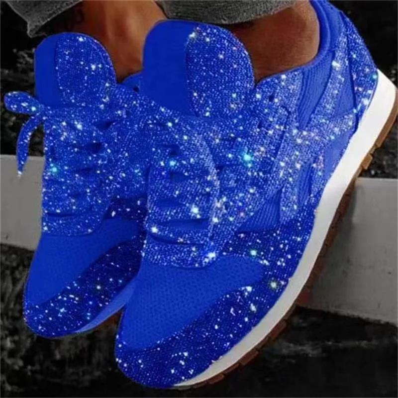 Shiny Glitter Sport Shoes Breathable Bling Casual Sneakers Women Spring Summer Ladies Red Blue Comfort Lace Up Running Shoes