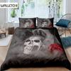 Sugar Skull Duvet Cover for Lover Sweetheart Roses Twin Bedding Set Microfiber Halloween Men Smoke Fog Horror Gothic Quilt Cover