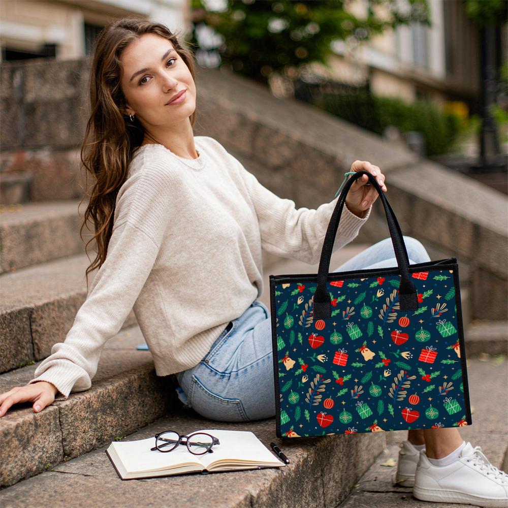 Christmas Themed Tote Bag for Daily Use Holiday Shopping Portable Cute Fashion Carry Bag