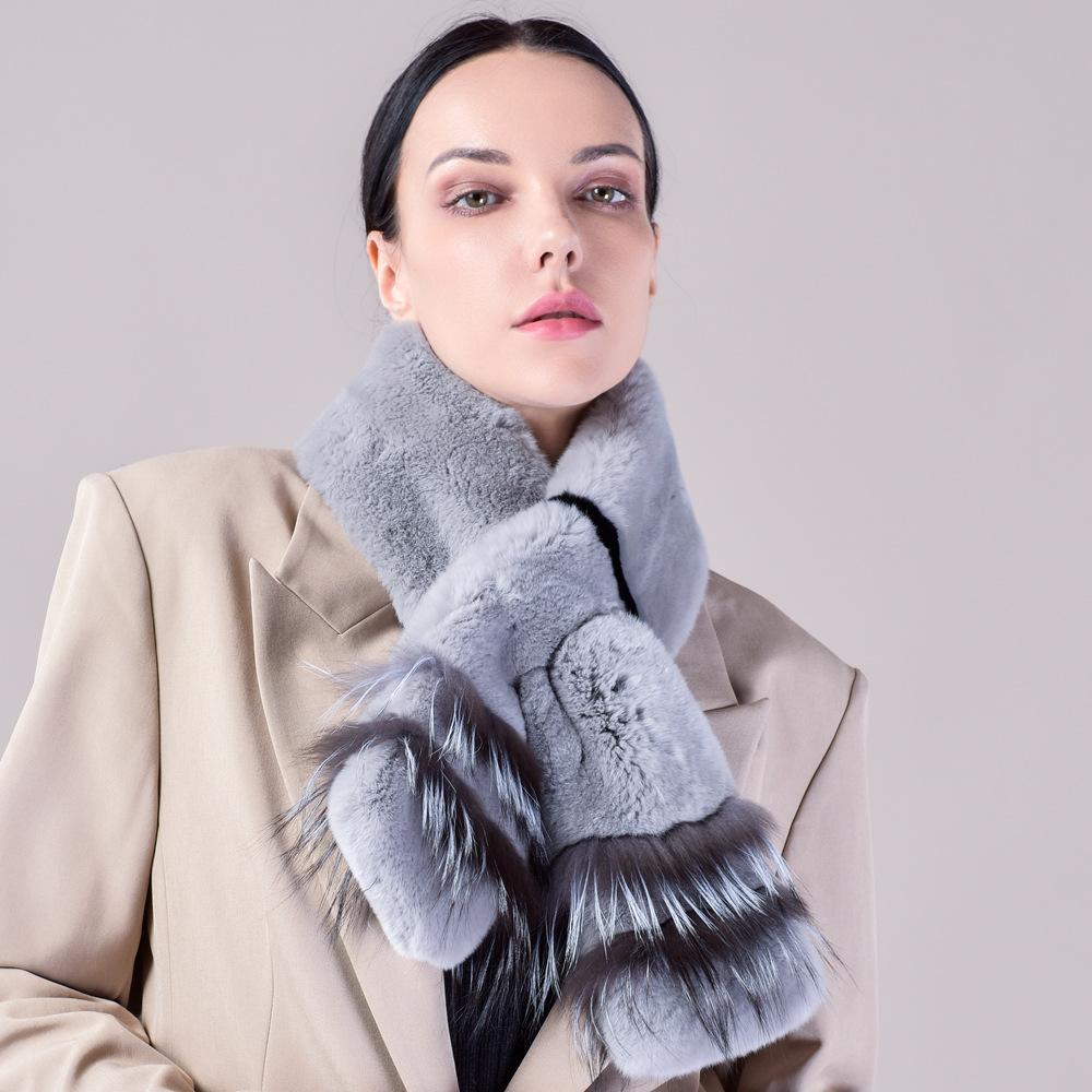 Шарф из натуральной шерсти кролика Рекс, корейская версия, простой длинный плюшевый плетеный плюшевый шарф, теплый и утолщенный, универсальный, для женщин