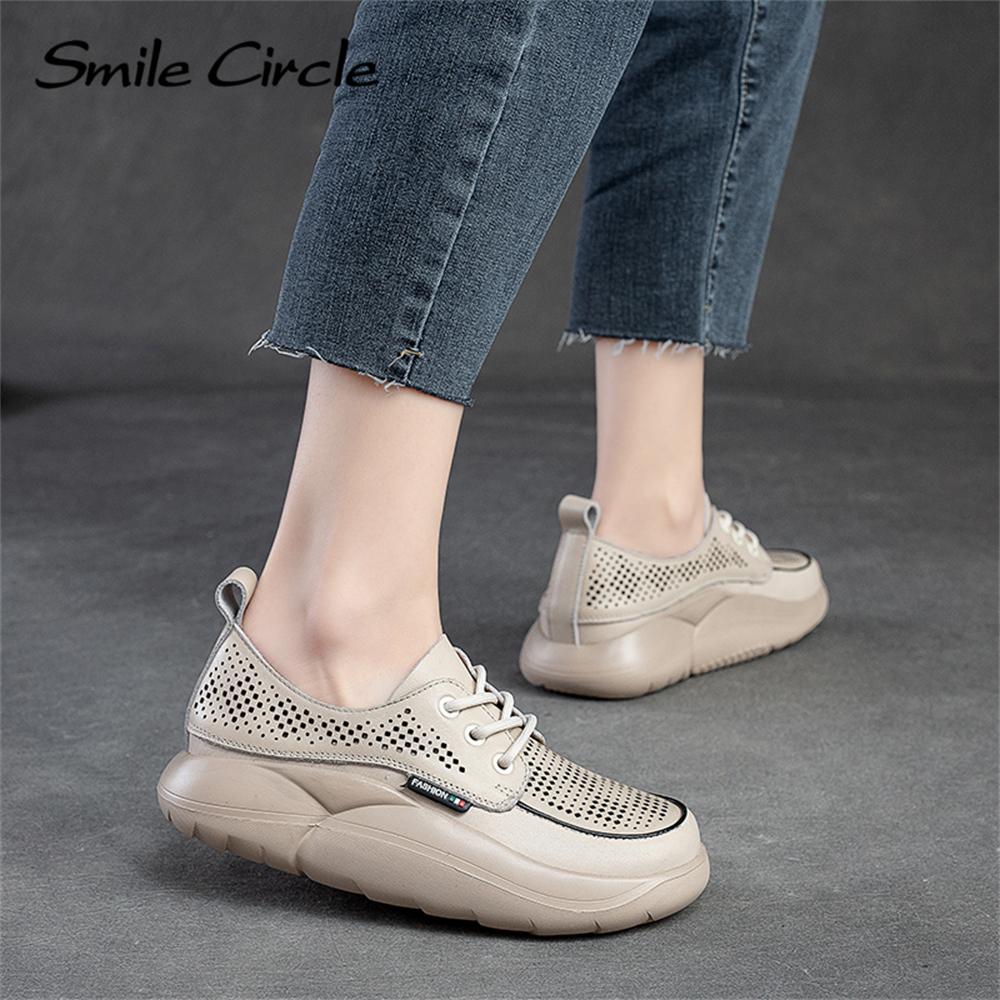 Массивные женские кроссовки из натуральной кожи, полые туфли на плоской подошве со шнуровкой, низкие повседневные туфли в стиле ретро