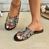 2025 Summer New Foreign Trade Large Size Women's Slippers Bohemian One-word Flat Bottom Women's Cool Slippers Slippers