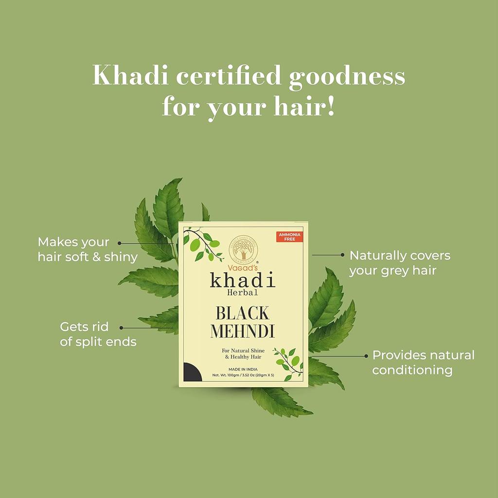 Хна для волос Vagad's Khadi Herbal Gramodaya, чисто натуральная, черная, 2 упаковки по 100 г, без аммиака