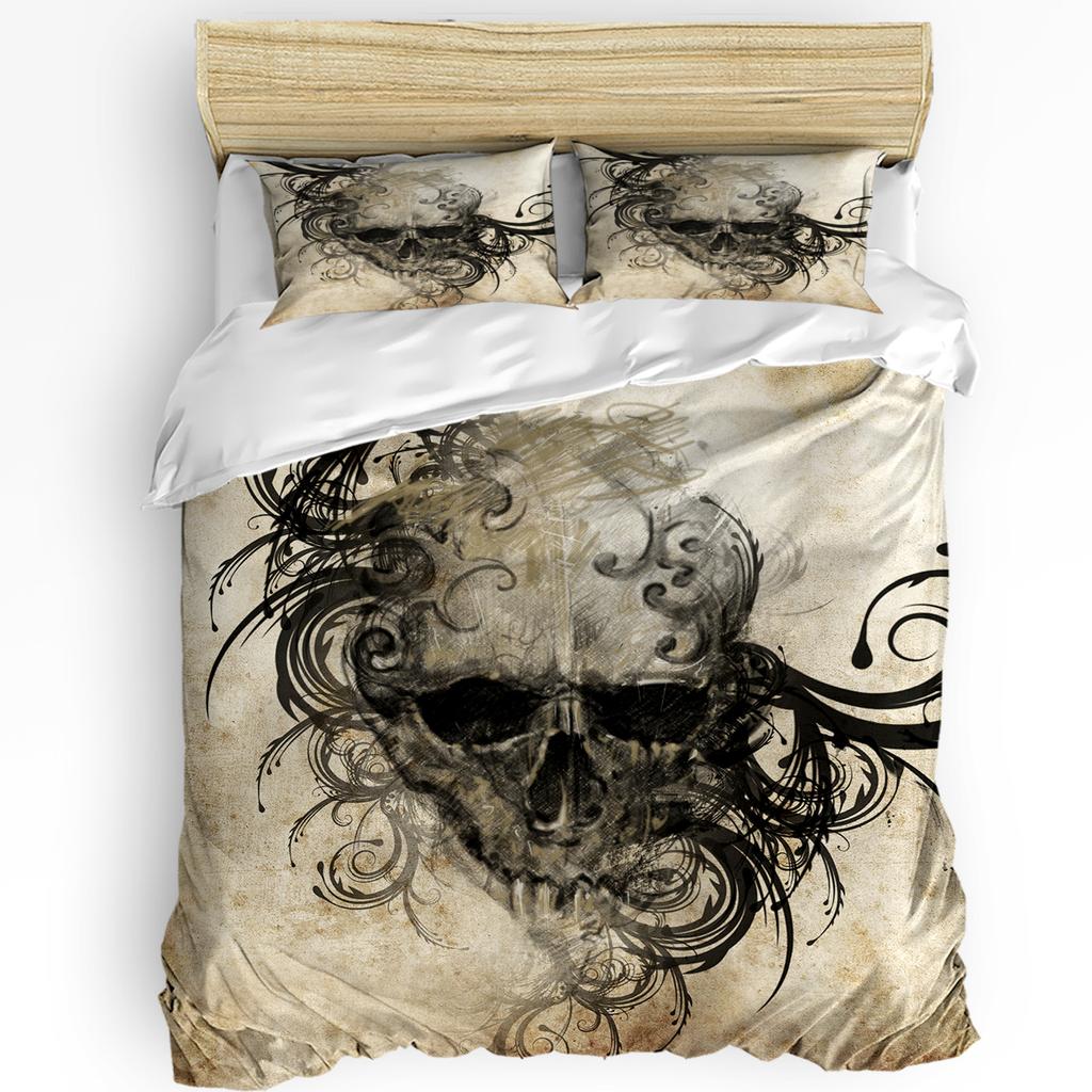 Halloween Flower Style Skull Paisley Black 3pcs Bedding Set For Double Bed Home Textile Duvet Cover Quilt Cover Pillowcase
