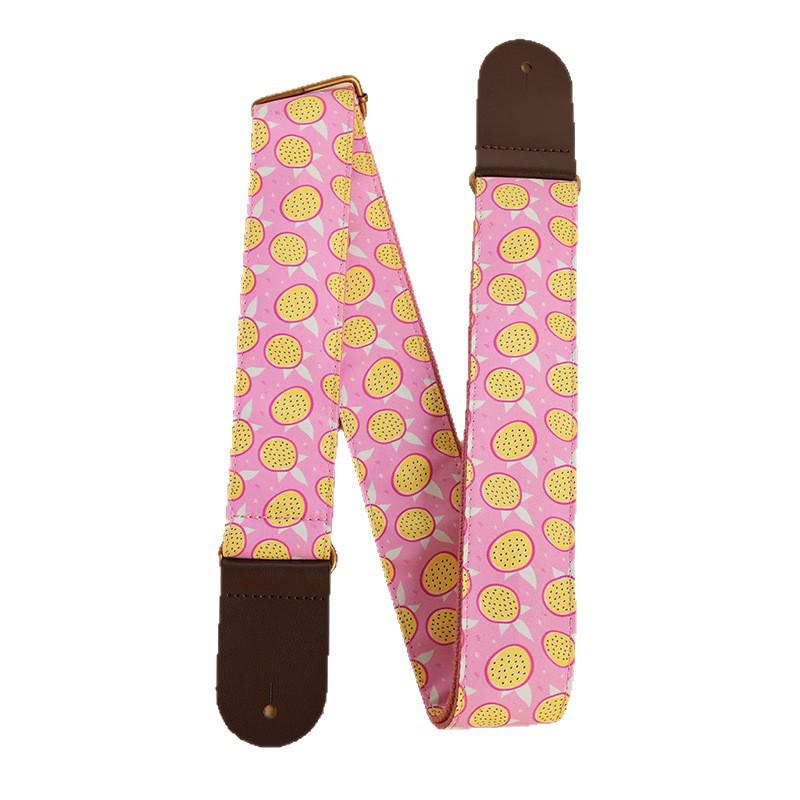 Guitar Strap - Pink Passion Fruit Pattern, Adjustable Buckle, Model PO-028.
