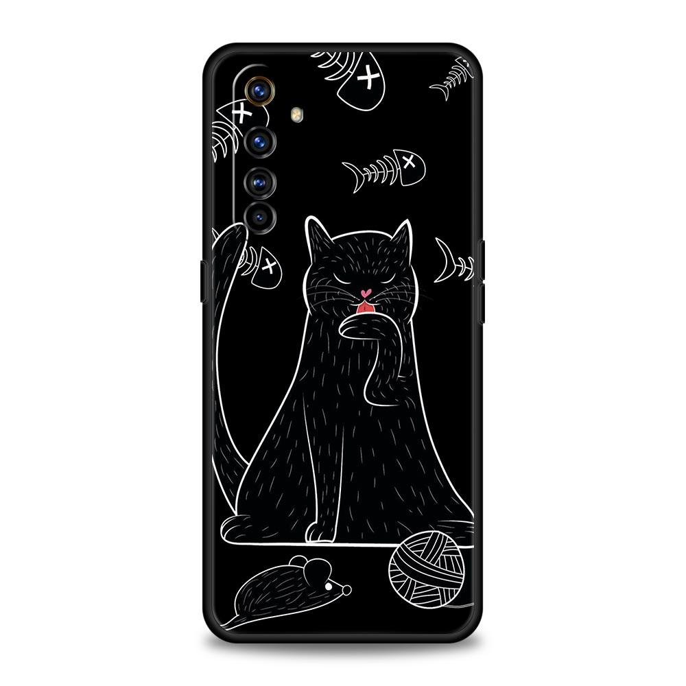 Чехол для телефона Realme 12 11 10 9 8 5G 7 6 GT5 GT3 GT2 Pro Plus C21 C11 C25 C35 GT Neo 2 3 3T 5, чехол с изображением черного кота, милый мультфильм