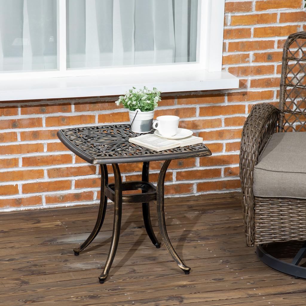 Outdoor Patio Side Table With 38mm Dia Umbrella Hole Cast Aluminium Patio Coffee Table 54 X 54cm Bronze Tone