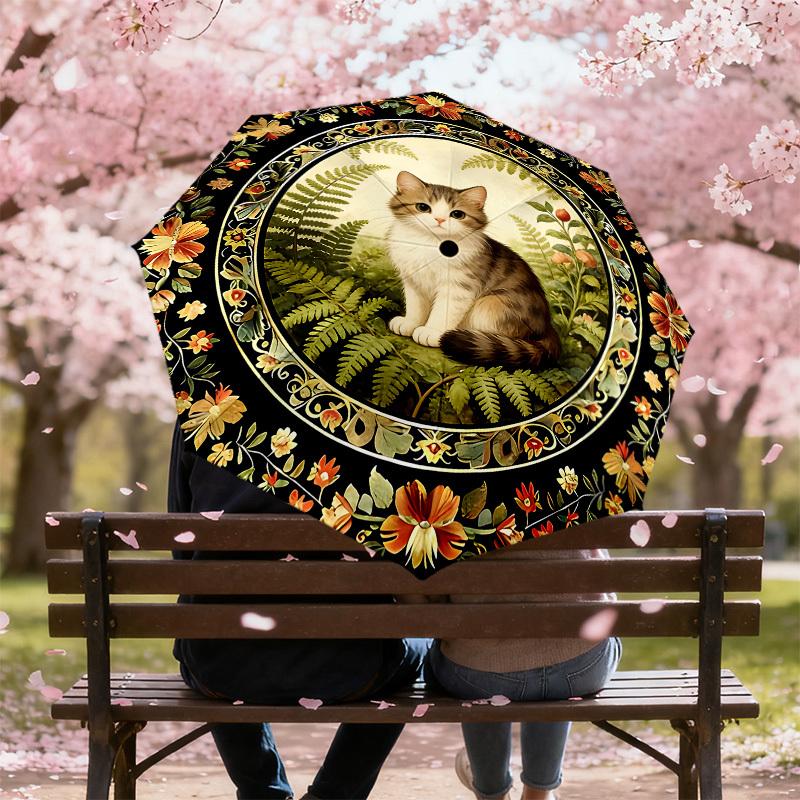 1PC cat, floral Umbrella-8-Rib Reinforced, Automatic Open, Lightweight & Durable, Cute Fashion Accessory for Outdoor-K1255