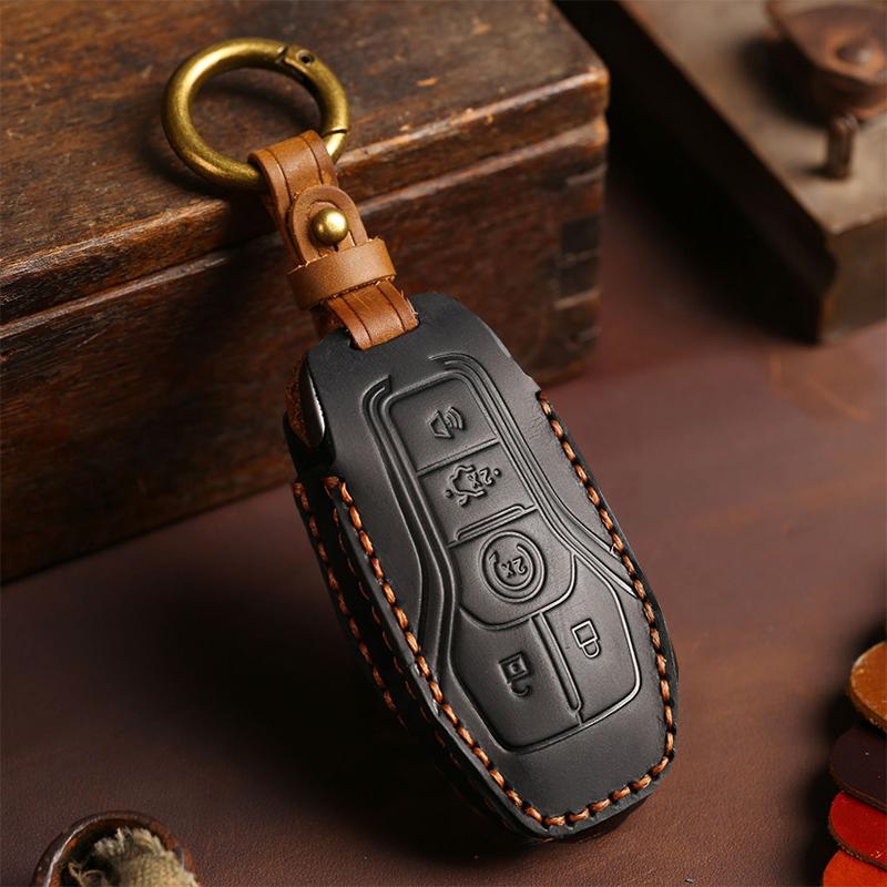 Leather Car Remote Key Case Cover Shell for Ford Fusion Mondeo Mustang F 150 Explorer Edge 2015 2016 2017 2018