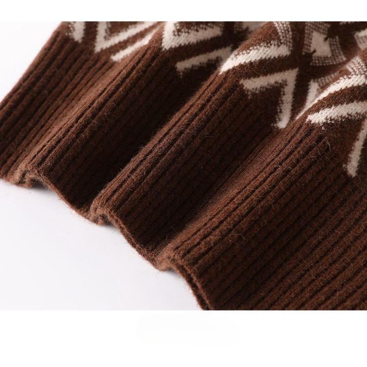 Жаккардовый короткий свитер, женский свободный вязаный свитер, осенне-зимний стильный трикотажный базовый свитер с полувысоким воротом