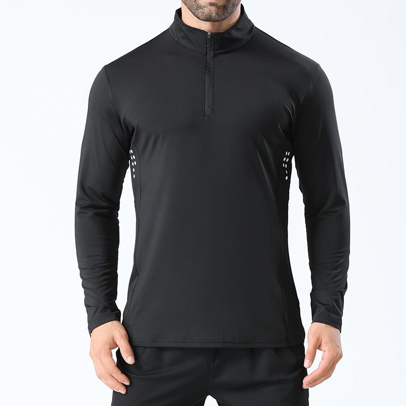 Long Sleeved T-shirt Men's Stand Up Collar Zipper Top New Thin Outdoor Fitness Sports Casual Elastic Slim Fit Base Shirt