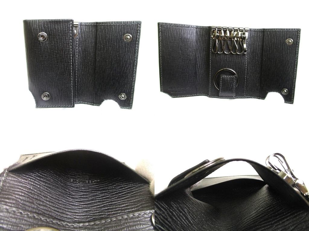 Authentic Salvatore Ferragamo Black Leather Silver H/W 6Pics Key Case #a704 Refurbished