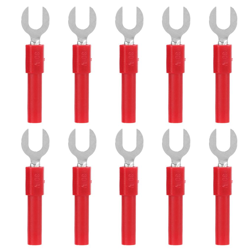 10pcs Fork Spade Wire Connectors Brass Material 6mm 0.2in Y Type 4mm 0.2in Hole Banana Plug 30Vac‑60Vdc Maximum.10A