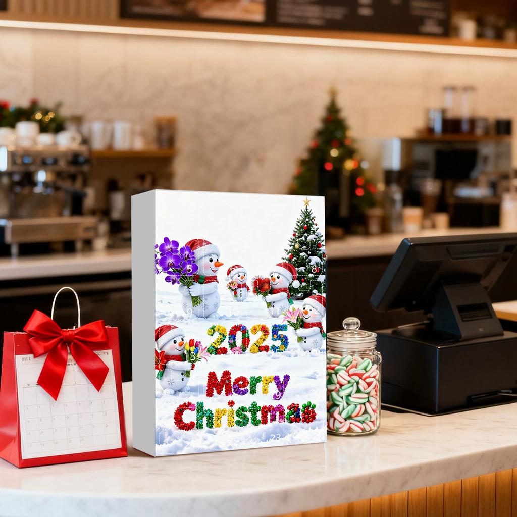 Рождественский адвент-календарь, 24-дневный адвент-календарь, включает снеговиков и шапки Санты, многофункциональные рождественские украшения, 2D подвесной подарок.