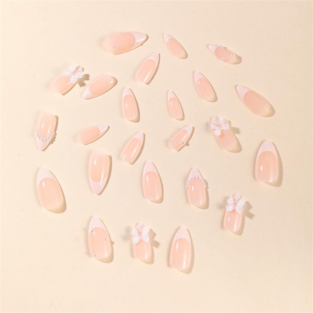 24PCS Nude Almond False Nails with White Tip Prevailing Natural Look Press-On Nail Sets for Manicure Lovers and Beauty Bloggers