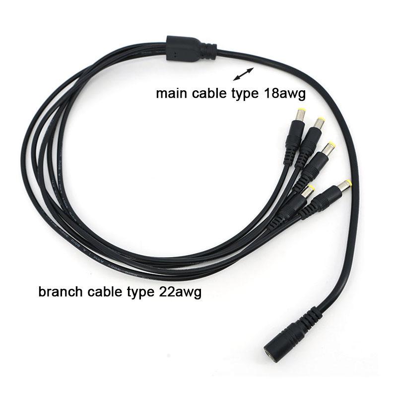 5pcs 70cm long 1 female to 5 way Splitter male extend Cable 5.5*2.1mm to male 18awg branch 22awg 12V DC Power Supply Adapter