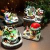 666  Christmas House Village Rotating Scene Ornament LED Lighting Santa Claus Snow Figurine Electric Music Box Xmas Decor