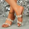 Мода Мода Декор из жемчуга Шлепанцы на высоком каблуке Женские 2025 Лето Прозрачные босоножки на каблуке с двойным ремешком Женские шлепанцы с квадратным носком