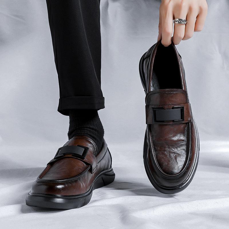Кожаные туфли мужские кожаные на платформе деловые повседневные мягкие кожаные дышащие туфли с одной педалью Doudou Hand Grab коричневые 4733-R
