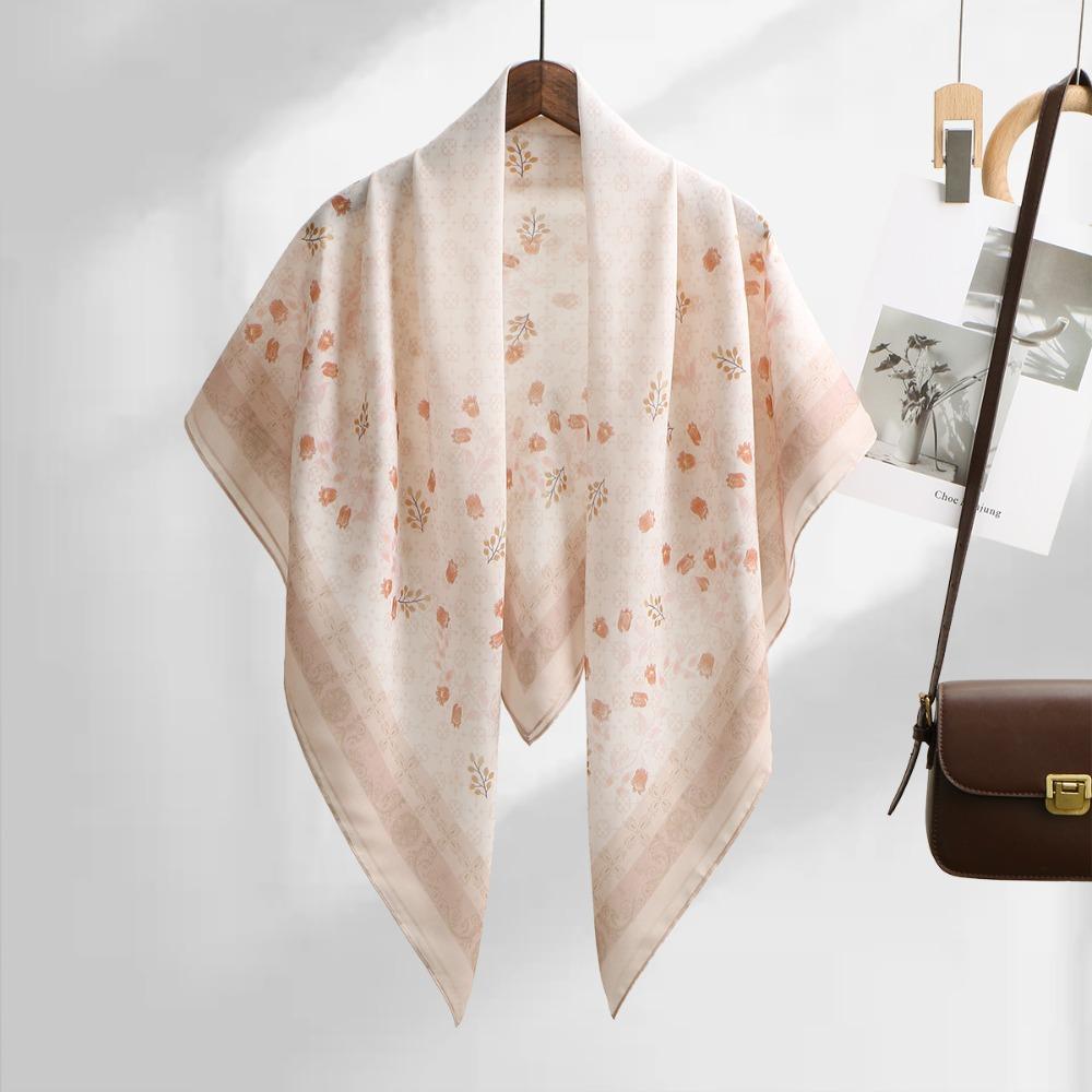110cm Size Voile Scarf Square Shape Muslim Women Hijabs Fashion Floral Printed Scarf Cultural Wear