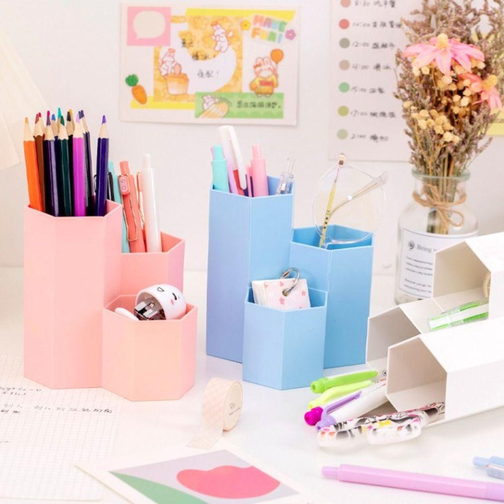 3-Grid Pen Holder Storage Box Desktop Organizer Multifunctional Pencil Case Stationery