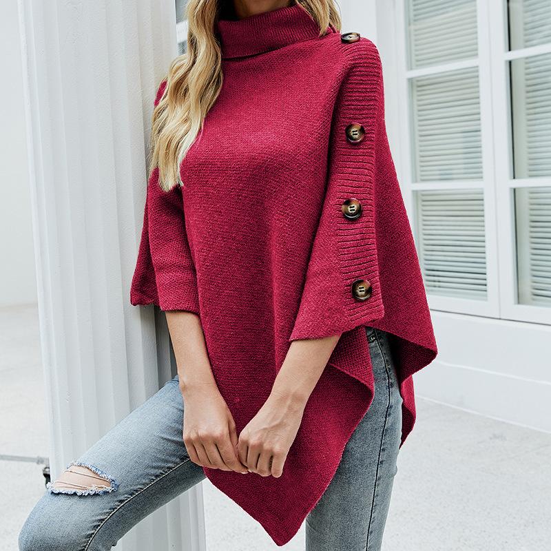 Autumn and Winter Women Solid Loose Bat Sleeve Cross Border Cloak Cardigan Knitwear O-Neck Sweater