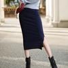 Женская юбка-миди со средней посадкой и разрезом сзади, однотонная вязаная юбка, офисная женская юбка с запахом бедра, рабочая одежда