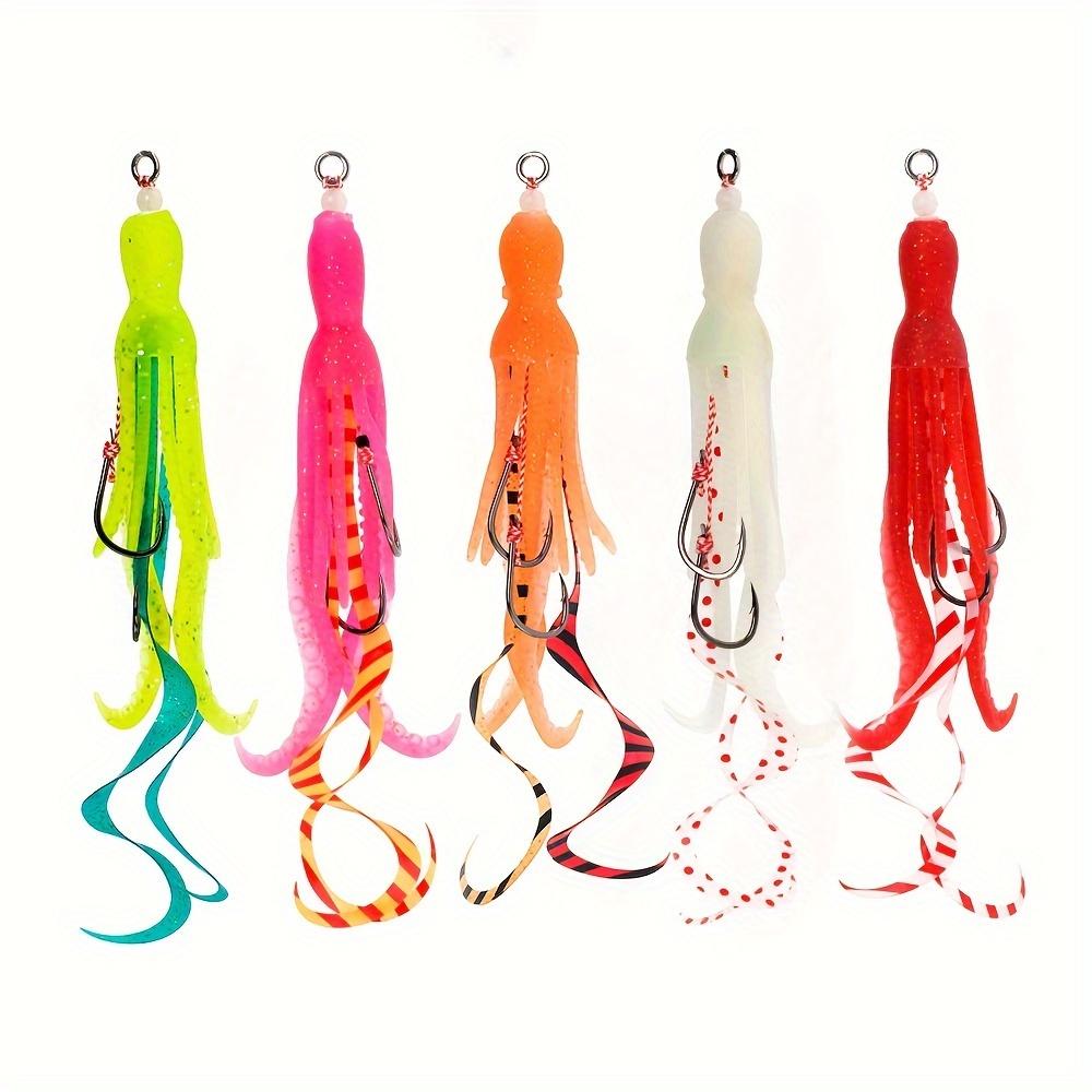 5 шт. светящихся в темноте мягких приманок в виде осьминога с крючками BBK Iron Plate - цветные силиконовые приманки для ловли кальмаров для ночной рыбалки