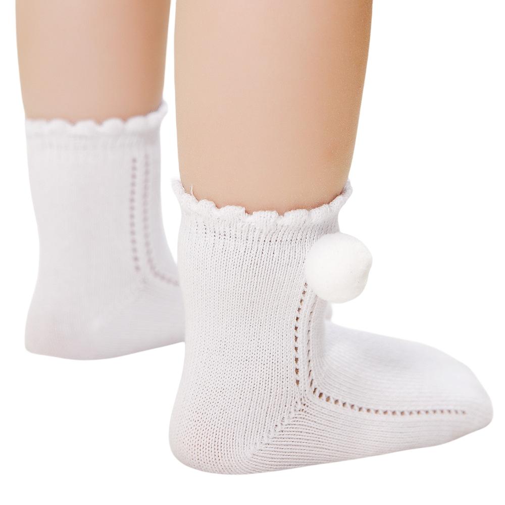 New Baby Short Socks POM Deco Transfer Hollow Side Kid Girl Loose Sock Mouth Christmas Red Cute Fleece Little Ball Ornament